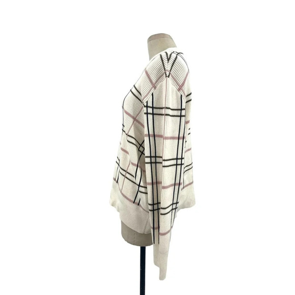 Barbour Rosefiled Knit Wool Blend Sweater In Whisper White Plaid Size US 14 - Picture 3 of 10